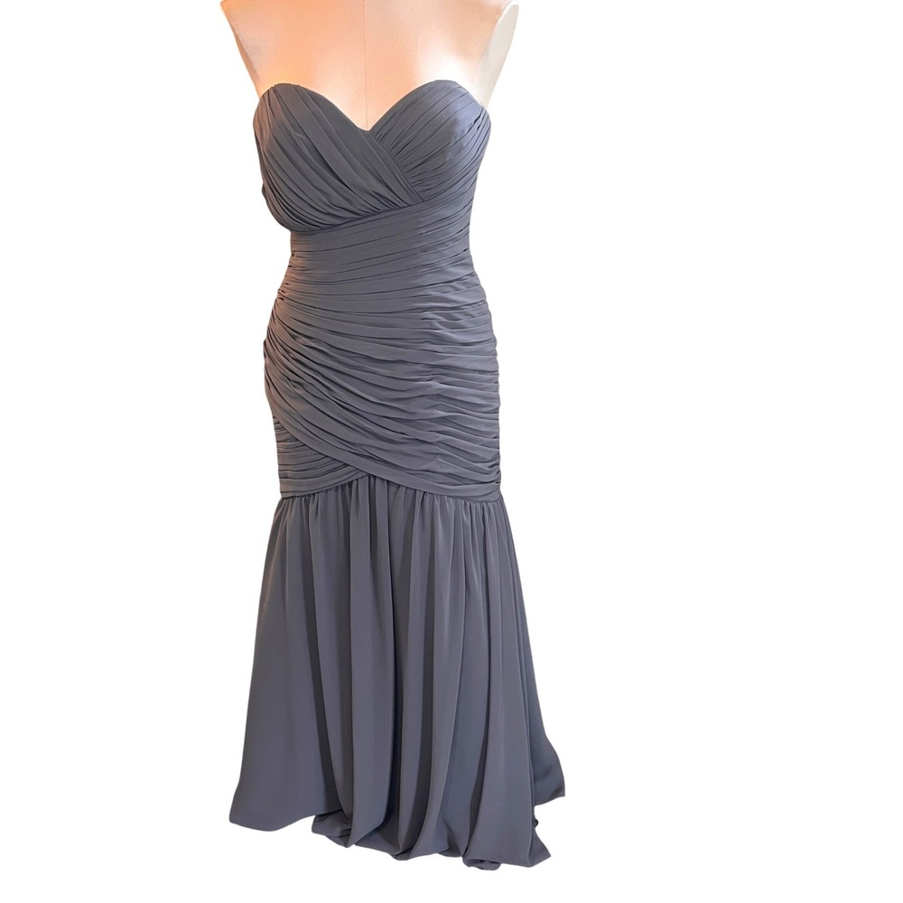 Bari Jay Gray Ruched Strapless Sweetheart Mermaid Formal Gown Size 4 Drop Waist